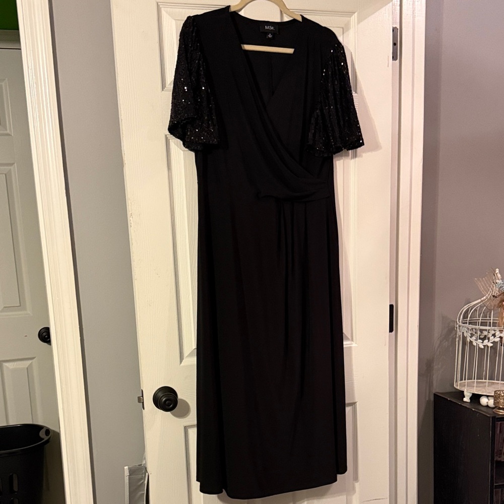 MSK Black Midi Dress with Sequin Sleeves